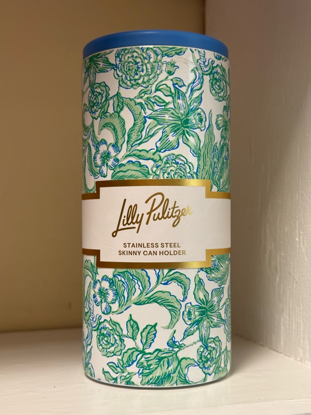 Lilly Pulitzer Blue & Green Floral Stainless Steel Skinny Can Holder